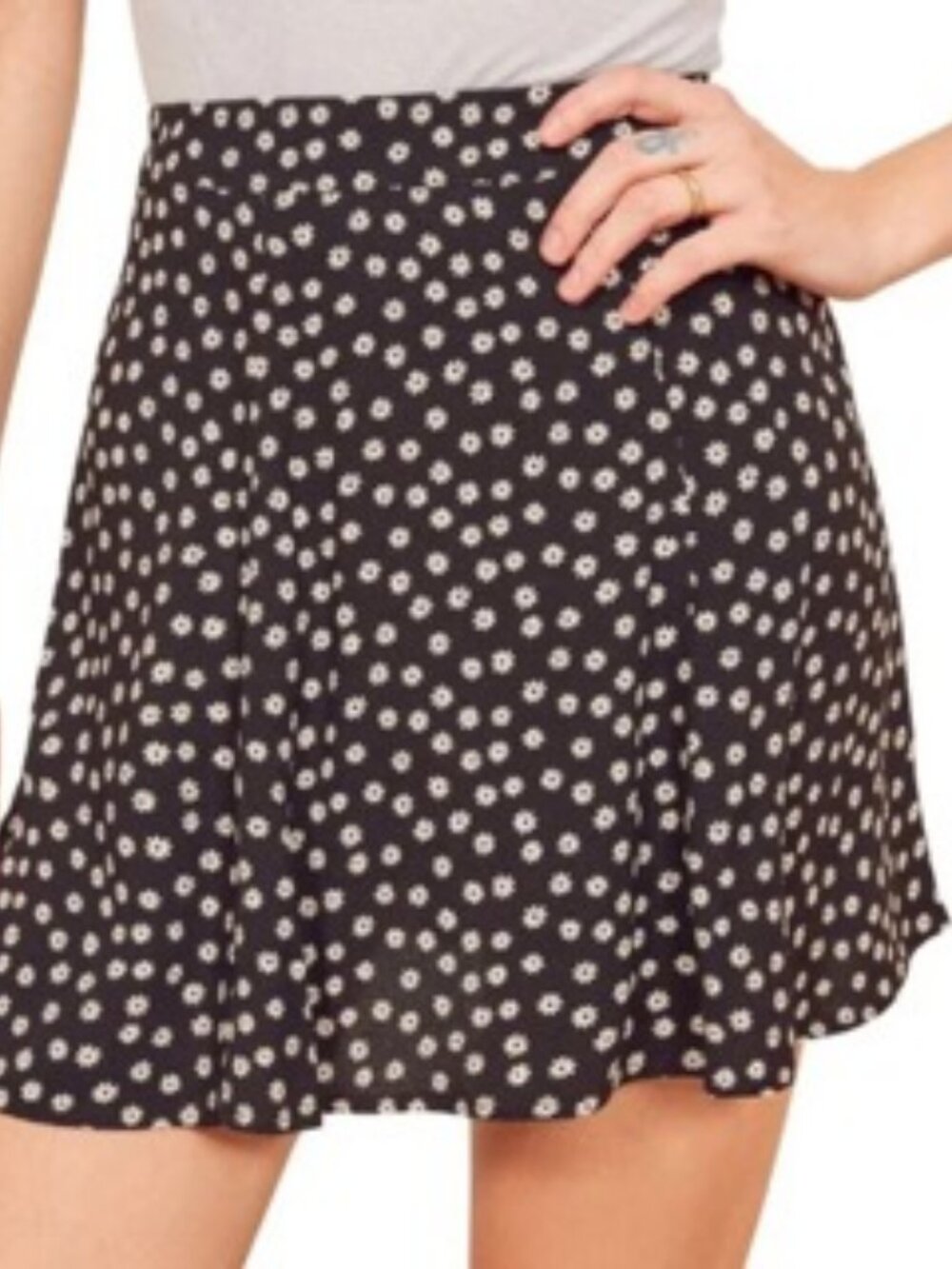 Reformation Black Flounce Skater Skirt with White Daisy Print